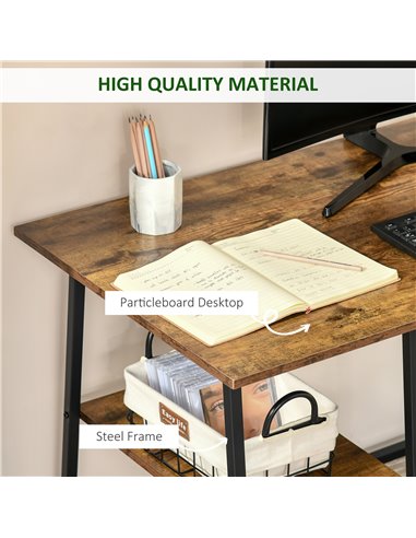 HOMCOM Writing Computer Gaming Desk with 2 Shelves, Black & Rustic Brown