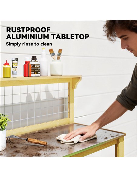 Outsunny Wooden Potting Bench Table with Aluminium Worktop, Outdoor Garden Workbench with 2 Shelves - pic 203250 | FastDaddyshop