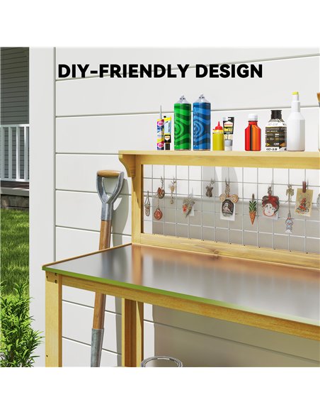 Outsunny Wooden Potting Bench Table with Aluminium Worktop, Outdoor Garden Workbench with 2 Shelves - pic 203252 | FastDaddyshop