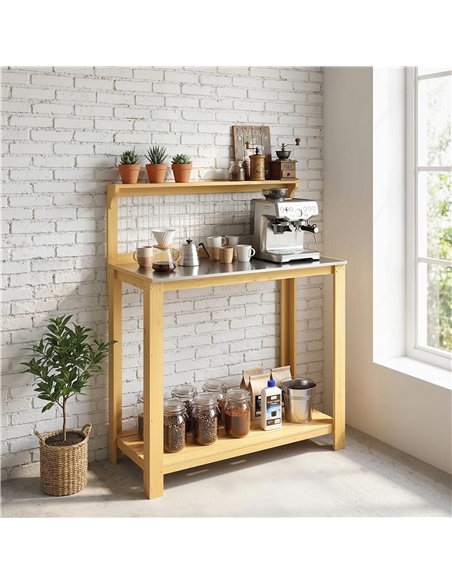 Outsunny Wooden Potting Bench Table with Aluminium Worktop, Outdoor Garden Workbench with 2 Shelves - pic 203254 | FastDaddyshop
