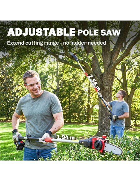 Outsunny 18V 8" Cordless Pole Chainsaw, 1.94m/2.56m Electric Chainsaw with 2 x 4.0Ah Batteries, Charger, Auto Lubrication - pic 203259 | FastDaddyshop