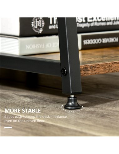 HOMCOM Writing Desk Working Station Home Office Table with 2 Shelves  Computer Gaming Desk Steel Frame Black and Rustic Brown