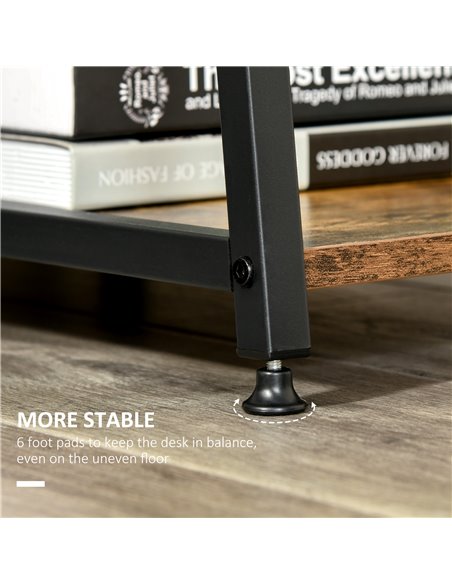 HOMCOM Writing Desk Working Station Home Office Table with 2 Shelves  Computer Gaming Desk Steel Frame Black and Rustic Brown - pic 20326 | FastDaddyshop