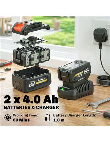 Outsunny 18V 8" Cordless Pole Chainsaw, 1.94m/2.56m Electric Chainsaw with 2 x 4.0Ah Batteries, Charger, Auto Lubrication