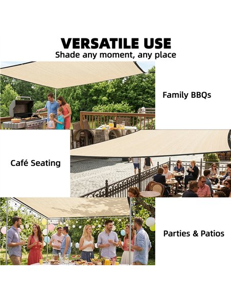 Outsunny Sun Shade Sail UV Protection Canopy with Stainless Steel Eyelets for Patio Garden 2 x 3 m Beige - pic 203271 | FastDaddyshop