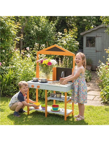 AIYAPLAY Mud Kitchen for Kids, Outdoor Wooden Play Kitchen with Sink, Stove, Cookware, Shelves, Pretend Play Toy for Ages 3-8 - pic 203275 | FastDaddyshop