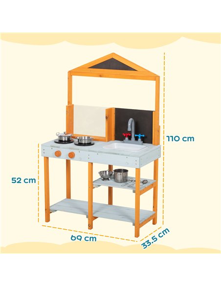 AIYAPLAY Mud Kitchen for Kids, Outdoor Wooden Play Kitchen with Sink, Stove, Cookware, Shelves, Pretend Play Toy for Ages 3-8 - pic 203276 | FastDaddyshop