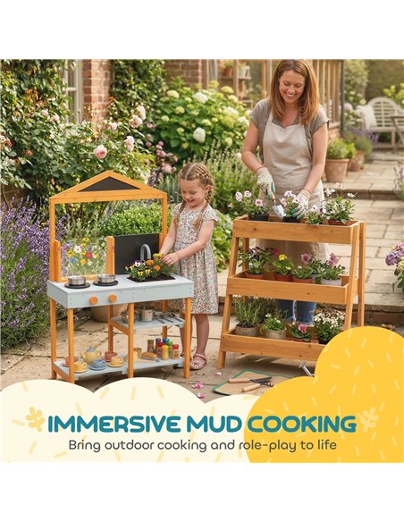 AIYAPLAY Mud Kitchen for Kids, Outdoor Wooden Play Kitchen with Sink, Stove, Cookware, Shelves, Pretend Play Toy for Ages 3-8 - pic 203277 | FastDaddyshop
