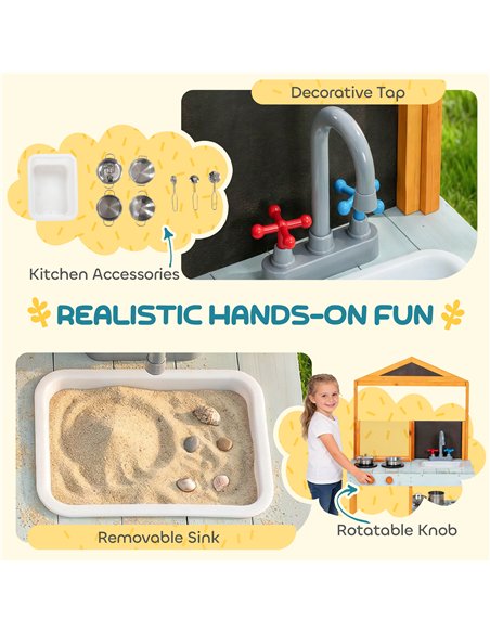 AIYAPLAY Mud Kitchen for Kids, Outdoor Wooden Play Kitchen with Sink, Stove, Cookware, Shelves, Pretend Play Toy for Ages 3-8 - pic 203278 | FastDaddyshop