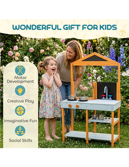 AIYAPLAY Mud Kitchen for Kids, Outdoor Wooden Play Kitchen with Sink, Stove, Cookware, Shelves, Pretend Play Toy for Ages 3-8 - pic 203282 | FastDaddyshop