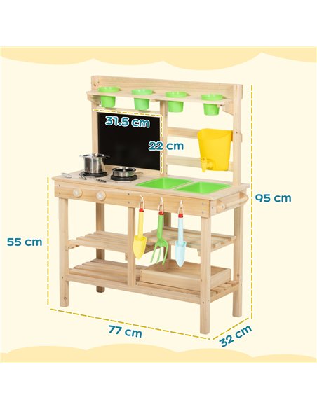 AIYAPLAY Kids Mud Kitchen, Outdoor Wooden Play Kitchen with Kitchenware & Garden Tools, Pretend Play Outdoor Toys, Natural - pic 203285 | FastDaddyshop