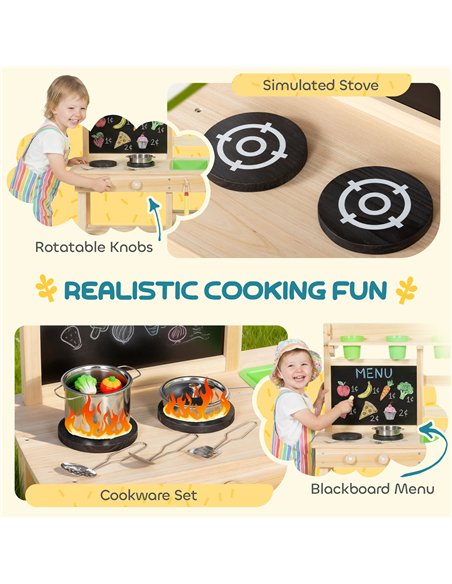 AIYAPLAY Kids Mud Kitchen, Outdoor Wooden Play Kitchen with Kitchenware & Garden Tools, Pretend Play Outdoor Toys, Natural - pic 203288 | FastDaddyshop