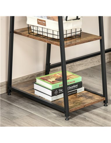 HOMCOM Writing Desk Working Station Home Office Table with 2 Shelves  Computer Gaming Desk Steel Frame Black and Rustic Brown