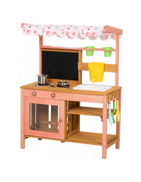 AIYAPLAY Kids Mud Kitchen with Canopy, Outdoor Wooden Play Kitchen with Planter Box, Accessories for Age 3-6, Pink - pic 203292 | FastDaddyshop