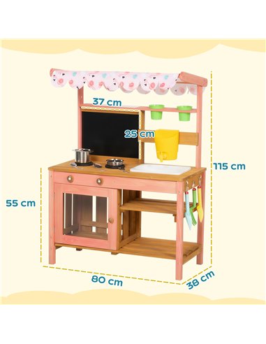 AIYAPLAY Kids Mud Kitchen with Canopy, Outdoor Wooden Play Kitchen with Planter Box, Accessories for Age 3-6, Pink