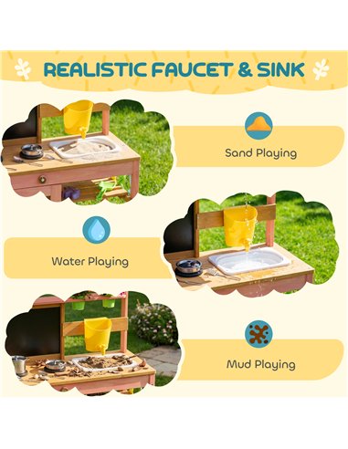 AIYAPLAY Kids Mud Kitchen with Canopy, Outdoor Wooden Play Kitchen with Planter Box, Accessories for Age 3-6, Pink