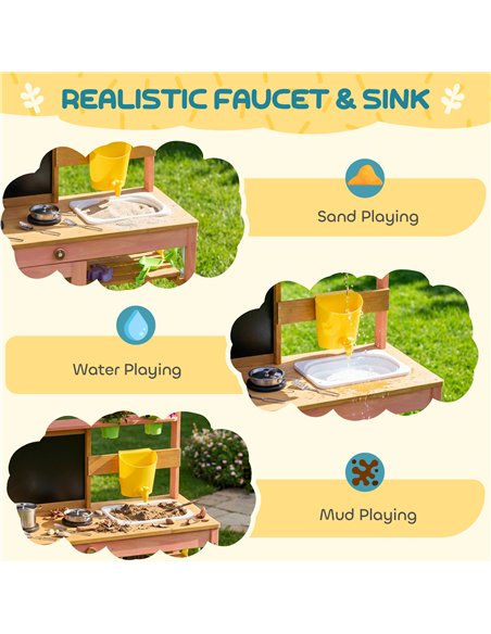 AIYAPLAY Kids Mud Kitchen with Canopy, Outdoor Wooden Play Kitchen with Planter Box, Accessories for Age 3-6, Pink - pic 203295 | FastDaddyshop