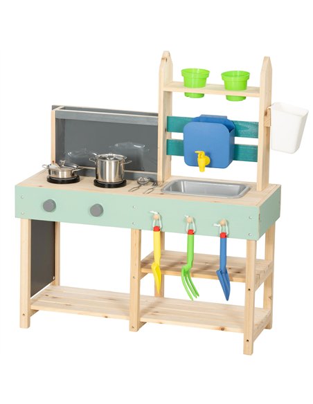 AIYAPLAY Mud Kitchen with Working Faucet, Kids Play Kitchen with Flower Pots, Kitchen Accessories, Planting Tools, Blue - pic 203310 | FastDaddyshop