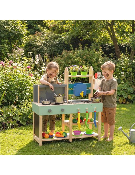 AIYAPLAY Mud Kitchen with Working Faucet, Kids Play Kitchen with Flower Pots, Kitchen Accessories, Planting Tools, Blue - pic 203311 | FastDaddyshop