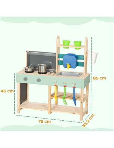 AIYAPLAY Mud Kitchen with Working Faucet, Kids Play Kitchen with Flower Pots, Kitchen Accessories, Planting Tools, Blue