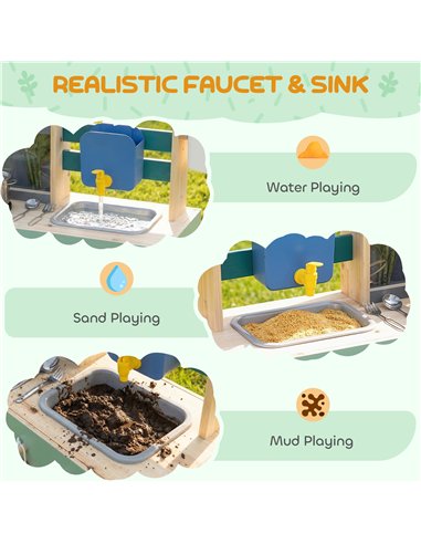 AIYAPLAY Mud Kitchen with Working Faucet, Kids Play Kitchen with Flower Pots, Kitchen Accessories, Planting Tools, Blue