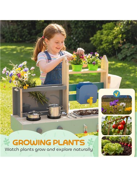 AIYAPLAY Mud Kitchen with Working Faucet, Kids Play Kitchen with Flower Pots, Kitchen Accessories, Planting Tools, Blue - pic 203314 | FastDaddyshop