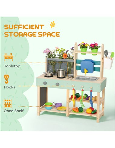 AIYAPLAY Mud Kitchen with Working Faucet, Kids Play Kitchen with Flower Pots, Kitchen Accessories, Planting Tools, Blue