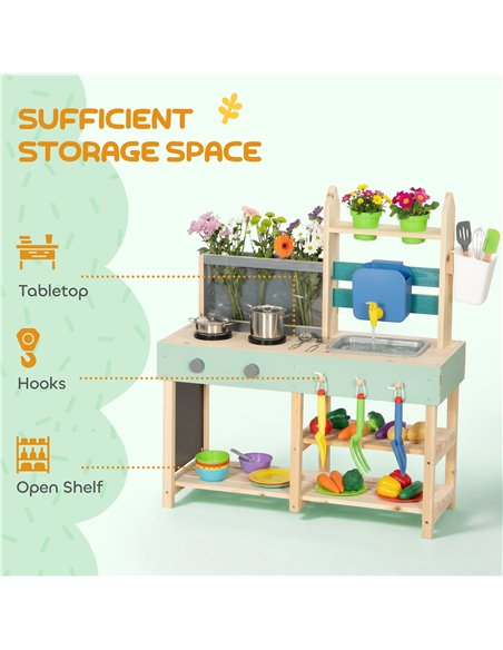 AIYAPLAY Mud Kitchen with Working Faucet, Kids Play Kitchen with Flower Pots, Kitchen Accessories, Planting Tools, Blue - pic 203316 | FastDaddyshop