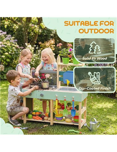 AIYAPLAY Mud Kitchen with Working Faucet, Kids Play Kitchen with Flower Pots, Kitchen Accessories, Planting Tools, Blue