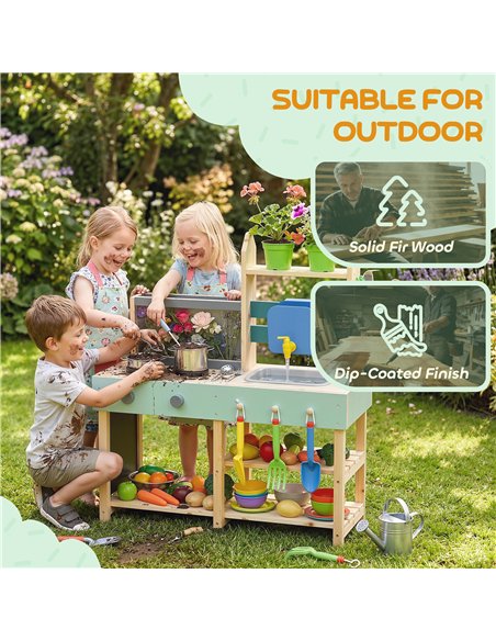 AIYAPLAY Mud Kitchen with Working Faucet, Kids Play Kitchen with Flower Pots, Kitchen Accessories, Planting Tools, Blue - pic 203317 | FastDaddyshop