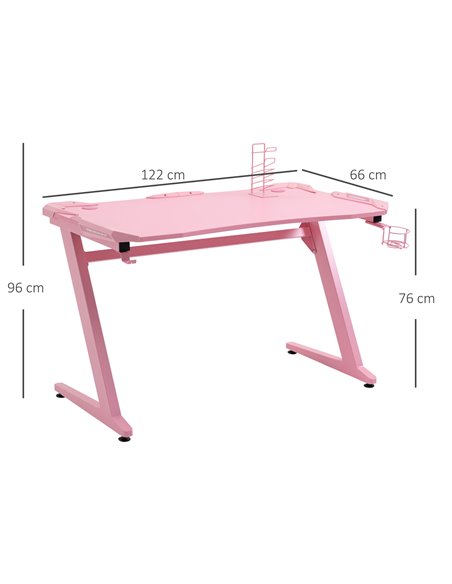 HOMCOM Ergonomic Home Office Gaming Desk with Hook, Cup Holder, Pink - pic 20332 | FastDaddyshop