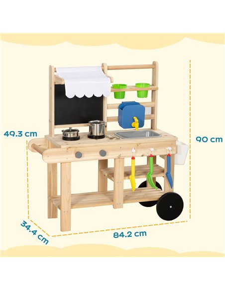 AIYAPLAY Mud Kitchen with Real Water Faucet Pretend Play Kitchen Playset with Sink and Storage Natural Wood - pic 203321 | FastDaddyshop