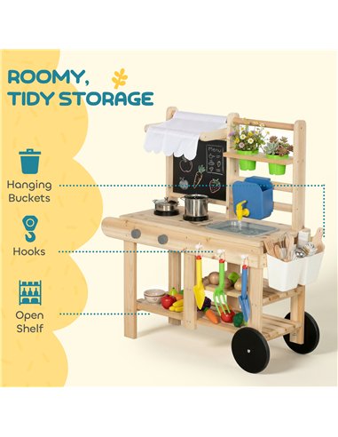 AIYAPLAY Mud Kitchen with Real Water Faucet Pretend Play Kitchen Playset with Sink and Storage Natural Wood