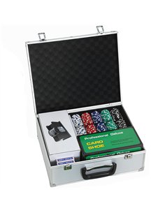 SPORTNOW 300-Piece Poker Chips Set with Card Shuffler, Card Shoe, Case, Casino Texas Holdem Poker Set with Mat, Silver Tone