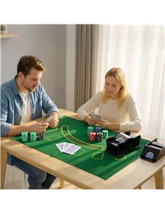 SPORTNOW 300-Piece Poker Chips Set with Card Shuffler, Card Shoe, Case, Casino Texas Holdem Poker Set with Mat, Silver Tone 2