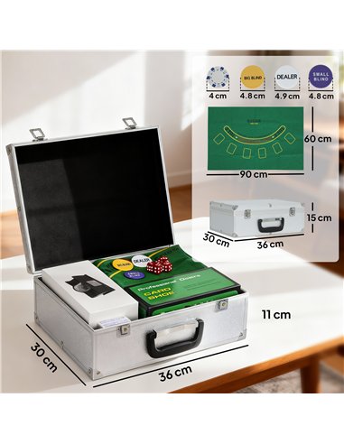 SPORTNOW 300-Piece Poker Chips Set with Card Shuffler, Card Shoe, Case, Casino Texas Holdem Poker Set with Mat, Silver Tone