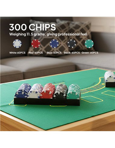 SPORTNOW 300-Piece Poker Chips Set with Card Shuffler, Card Shoe, Case, Casino Texas Holdem Poker Set with Mat, Silver Tone