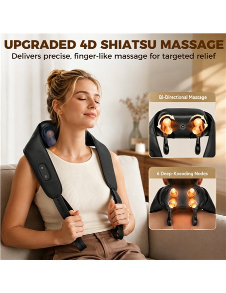 HOMCOM Cordless Neck Massager with Heat, Deep Tissue 4D Shiatsu Neck and Shoulder Massager for Car Home, Gifts for Men Women - pic 203367 | FastDaddyshop