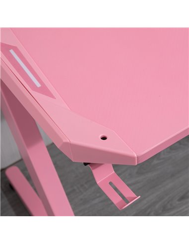 HOMCOM Ergonomic Home Office Gaming Desk with Hook, Cup Holder, Pink