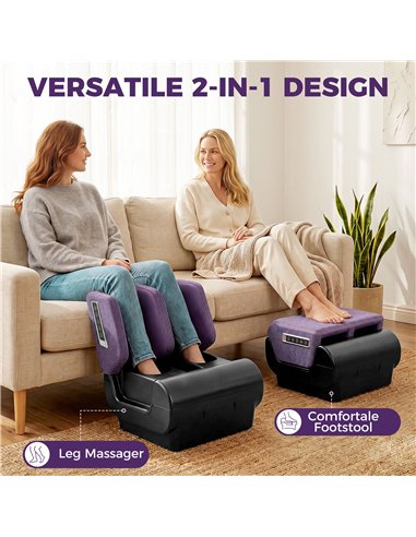 HOMCOM 2 in 1 Foot and Calf Massager with Heat, Air Compression, Timer, 3 Modes & Intensities, Purple and Black