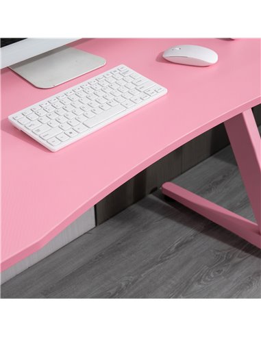 HOMCOM Ergonomic Home Office Gaming Desk with Hook, Cup Holder, Pink