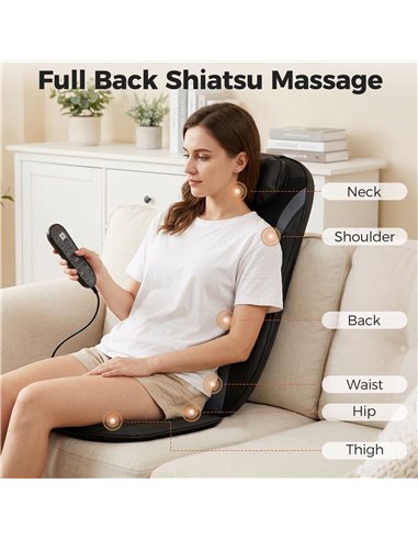 HOMCOM Back Massager with Heat, Deep Tissue Kneading Massage Chair with 3-Level Seat Vibration, Massage Chair Pad for Back Pain