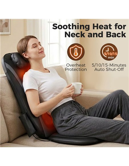 HOMCOM Back Massager with Heat, Deep Tissue Kneading Massage Chair with 3-Level Seat Vibration, Massage Chair Pad for Back Pain - pic 203396 | FastDaddyshop