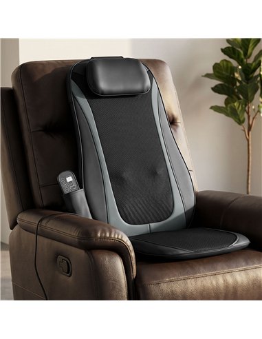 HOMCOM Back Massager with Heat, Deep Tissue Kneading Massage Chair with 3-Level Seat Vibration, Massage Chair Pad for Back Pain