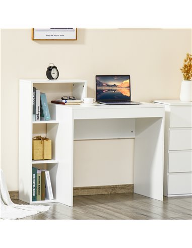 HOMCOM Compact Computer Desk with Storage Shelf Rack, Integrated Bookcase, White
