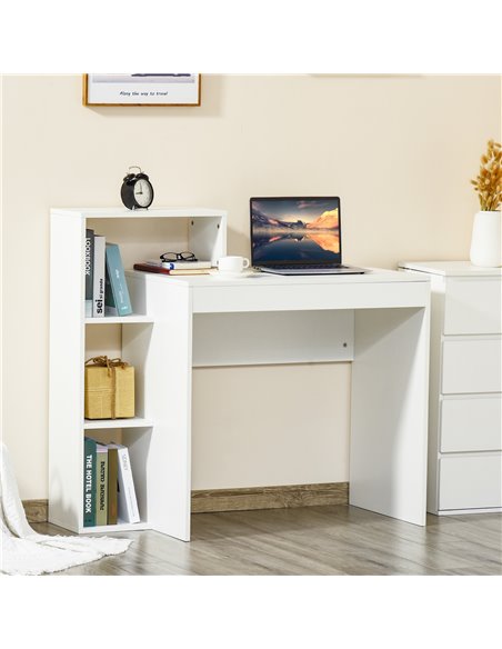 HOMCOM Compact Computer Desk with Storage Shelf Rack, Integrated Bookcase, White - pic 20340 | FastDaddyshop