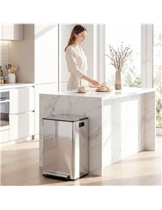 HOMCOM 40L Dual Compartment Stainless Steel Bin, with Deodoriser Holders - Silver Tone 2
