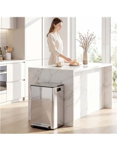 HOMCOM 40L Dual Compartment Stainless Steel Bin, with Deodoriser Holders - Silver Tone