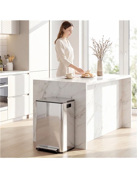 HOMCOM 40L Dual Compartment Stainless Steel Bin, with Deodoriser Holders - Silver Tone - pic 203401 | FastDaddyshop