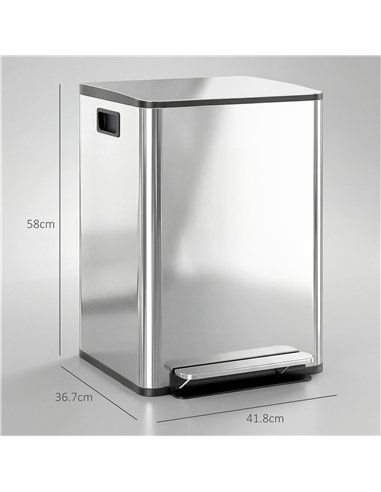 HOMCOM 40L Dual Compartment Stainless Steel Bin, with Deodoriser Holders - Silver Tone